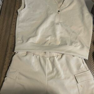 Cream Sleeveless Zip-Up Top and Shorts Set